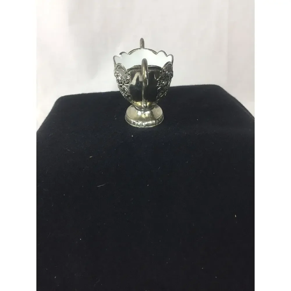 VINTAGE Laurel Leaf Farm Sugar Server 2.5” White With Enamel Inlay Silver Roses
